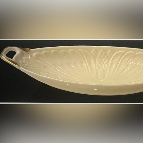 LENOX Relish Dish “Monaco” Collection Ivory Porcelain Oval 24k Gold Trim U.S.A. - Picture 9 of 11